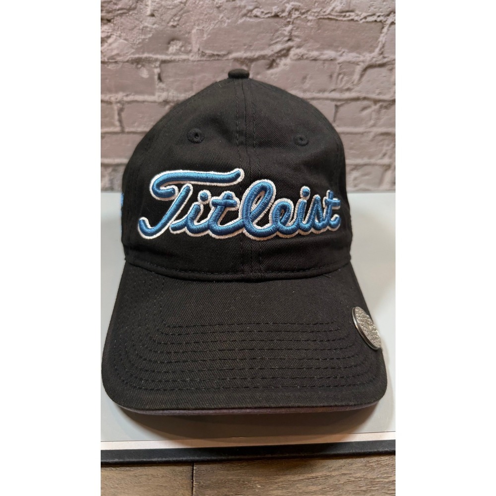 Titleist Pro V1 Golf Hat Black Blue Script FJ FootJoy Strapback Adjustable Cap